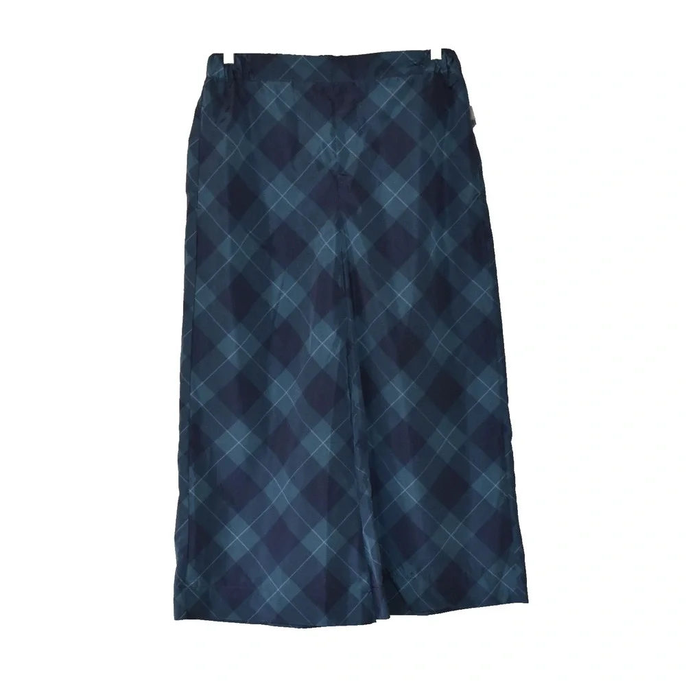 A5 NWT MAEVE Taffeta Printed Plaid Blue Motif Cropped Wide Leg Pants Size M